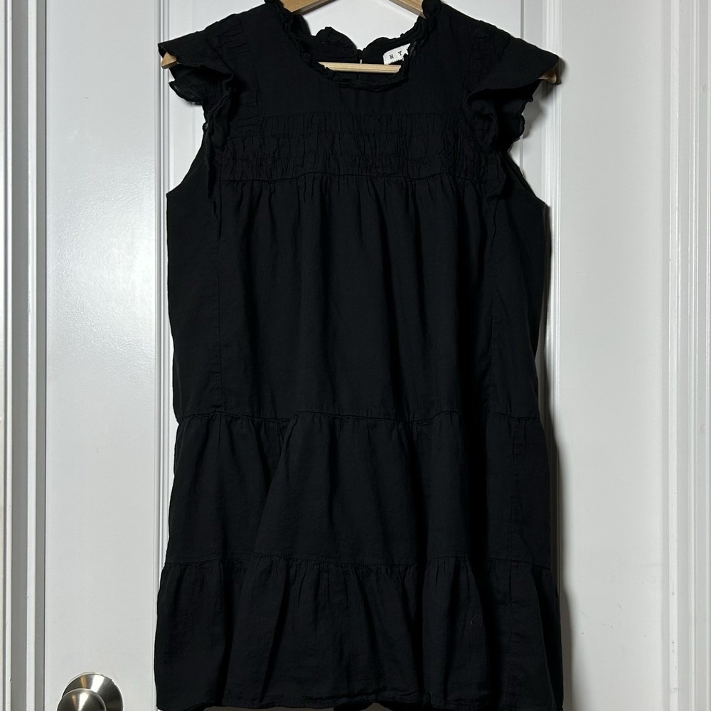 Hyfve Cotton Black Ruffled Tiered Smocked Sleeveless Mini Dress Whimsigoth Style